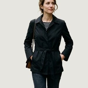 Faconnable Womens Black Belted Field Jacket Size Small French Utility Coat